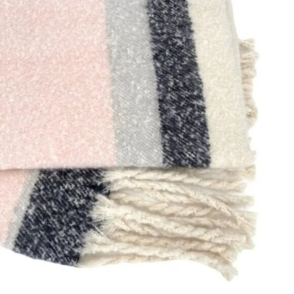 Women’s Fuzzy Fringe Oversized Blanket Scarf Pink Grey